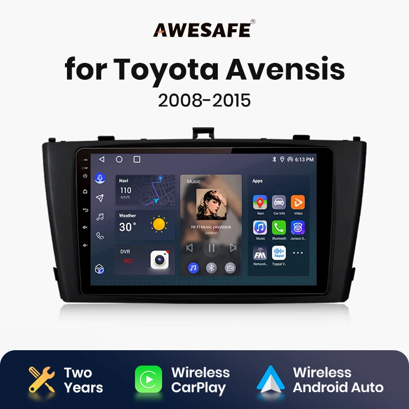 AWESAFE Wireless CarPlay Android Auto Radio for Toyota Avensis 2008 2009 2010-2015 Multimedia Screen stereo GPS 2din autoradio