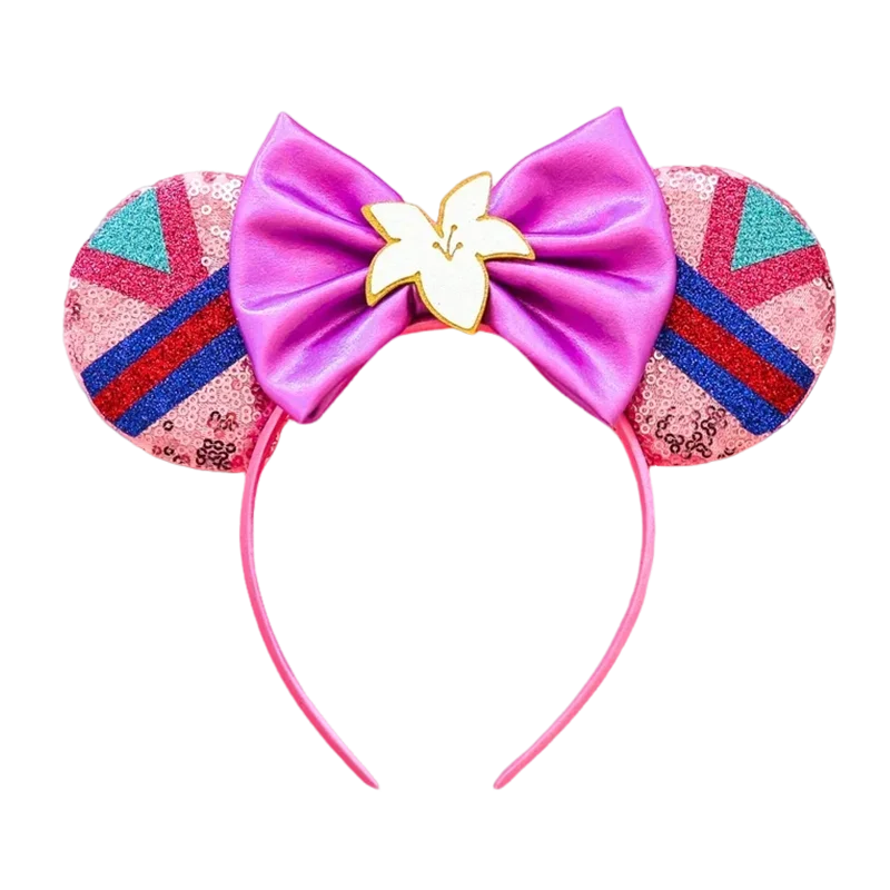 Disney Cartoon Mulan Ears Hair Bands For Girls Cute Flower Headbands Women Carnival Sequins Bow Anime Hair Accessories Kids Gift