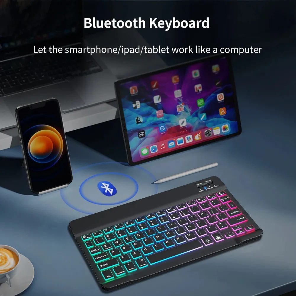 Wireless Keyboard Bluetooth Keyboard Wireless RGB Backlit Bluetooth Keyboards Russian 10 Inch Rechargeable For ipad Phone Tablet