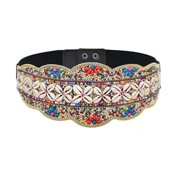 New Color Rice Beads Shells Leather Elastic Belt Waist Bohemian Style Body Chain Jewelry Accessories