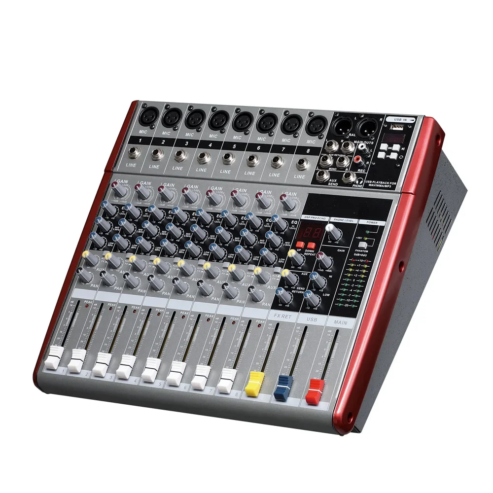 Lecteur karaoké explorez o numérique professionnel, table de mixage audio alimentée par 8 canaux avec console de mixage USB