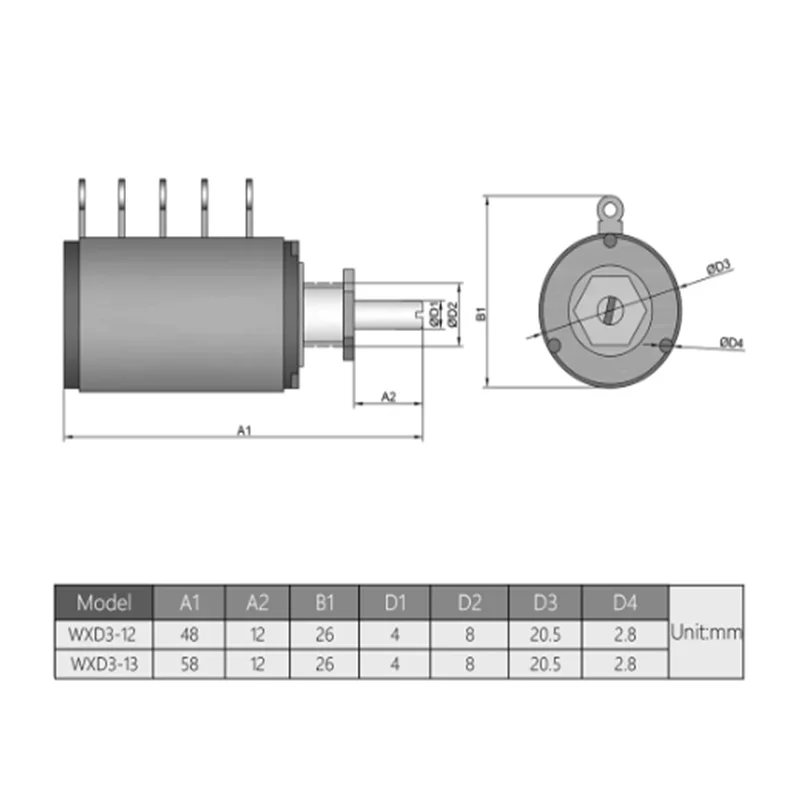 Imagem -03 - Potenciômetros da Precisão da Ferida do Fio Ohm do Wxd312-1w 10047k Multi Volta Wirewound Giratório Resistores Ajustáveis Variáveis Preto 1pc