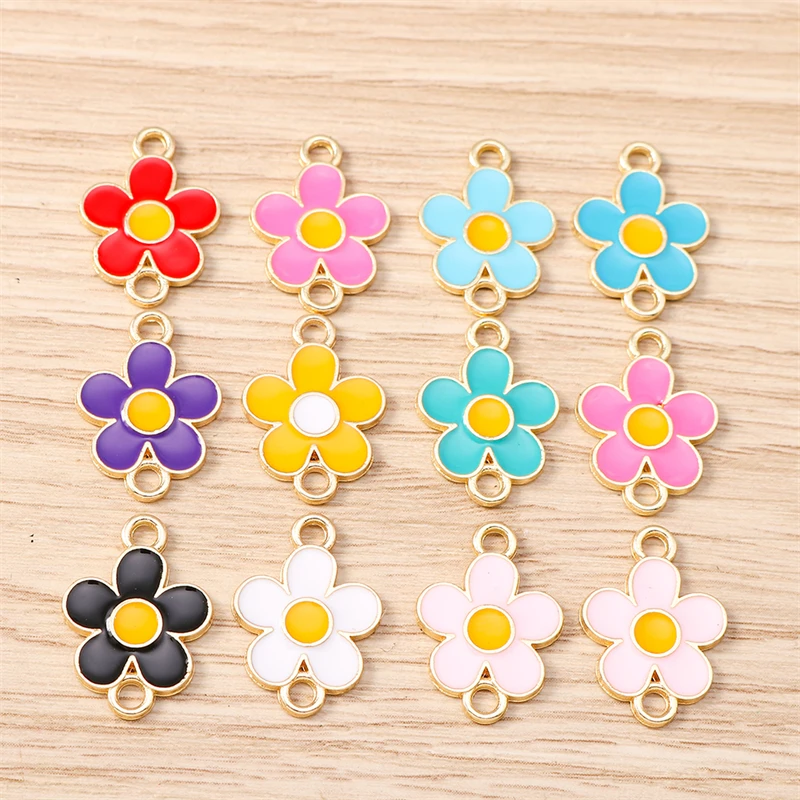 10 Stück 13x18mm Niedliche Bunte Emaille-Blumen-Verbinder für Schmuckherstellung Halsketten Armbänder Ohrringe DIY Handgemachte Bastelzubehör – Detail 2