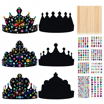 무지개 스크래치 종이 크라운 DIY 세트, 머리띠 및 보석 공예 키트, 파티, 생일, 헬로윈 선물에 적합, 80 개