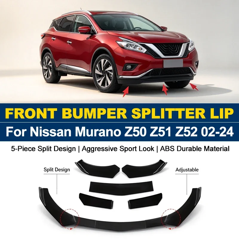 5Pcs ABS Front Bumper Canard Lip Splitter Spoiler Body Kit For Nissan MURANO Z50 Z51 Z52 2002-2024 2003 Car Styling Tuning Parts