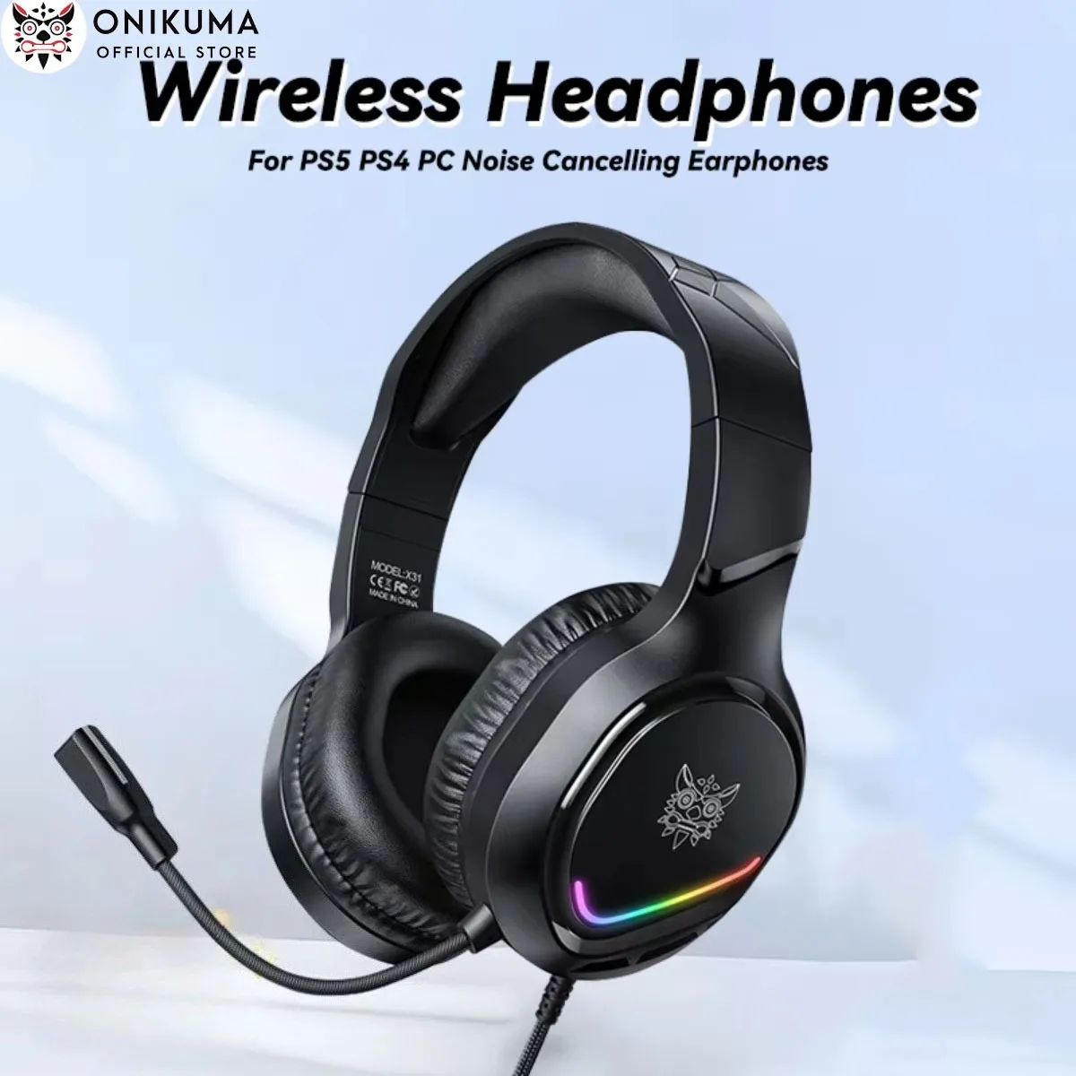

ONIKUMA X31 Wired Headset Noise Cancelling Immersive Game Music Headphones RGB Lights Stereoscopic Surround Mic Esports Headset
