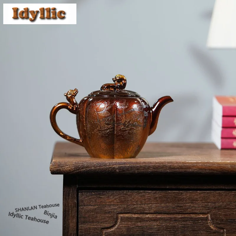 

250 мл Эстетические чайники из фиолетовой глины Исин, горшок ручной работы в виде лотоса, метод горения ракушки из необработанной руды, чайник для грязи, чайный сервиз Zisha, посуда для напитков