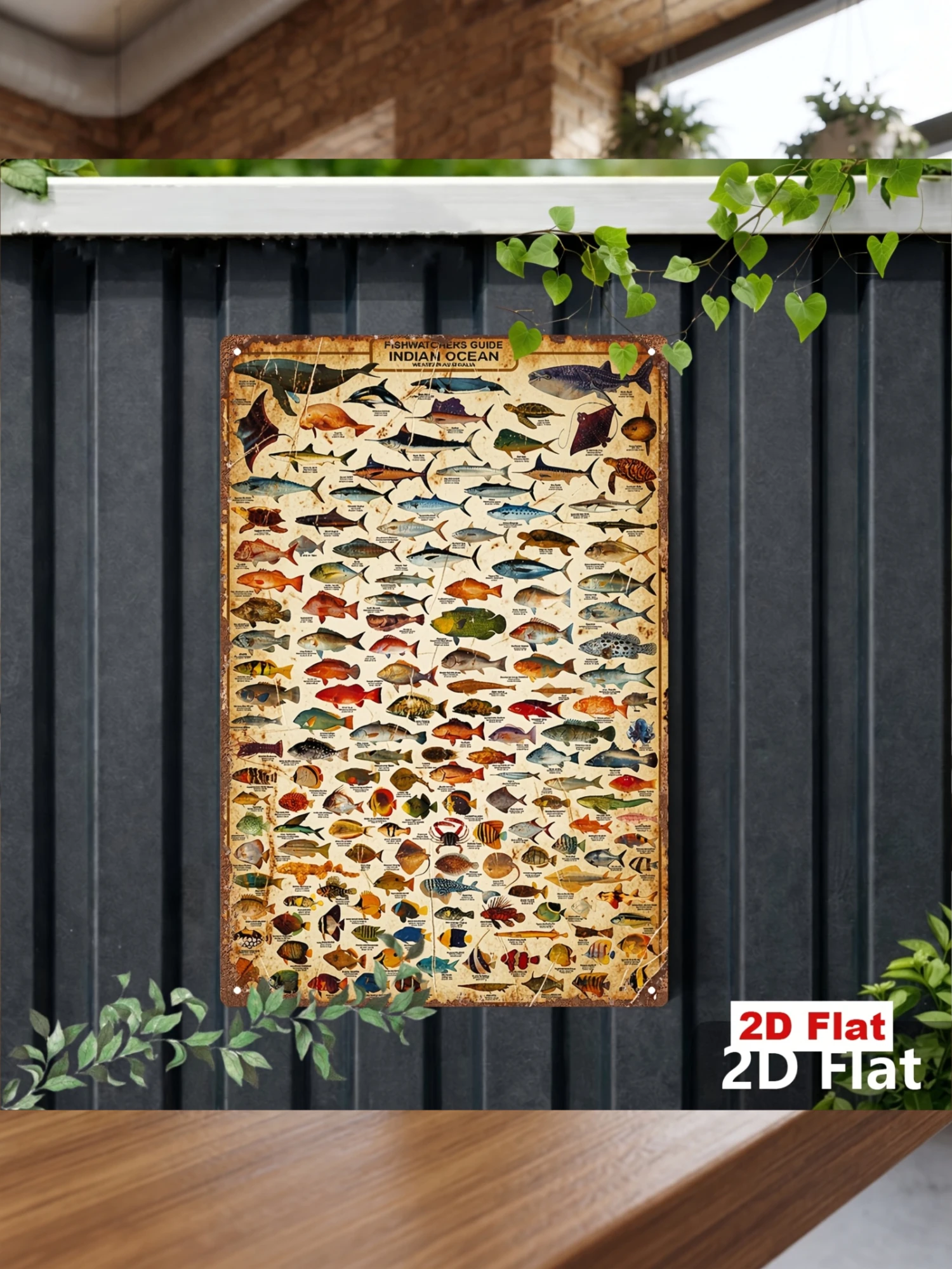 2D Flat - A Vintage Indian Ocean Fish Guide Metal Sign, Measuring 7.87X11.81inch, Made of Iron. It Features Marine Life Patterns And Serves As a Retro Decoration for Homes, Bars, Cafes, Fishing Shops