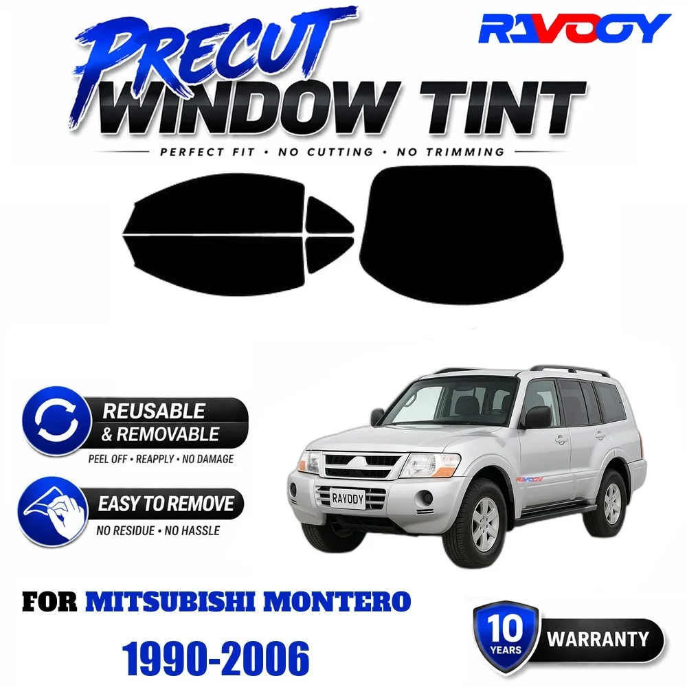 RAVOOY Precut Window Tint, Reusable Removable EPU Film, Custom Fit for Mitsubishi Montero 1990-2006, UV Heat Protection