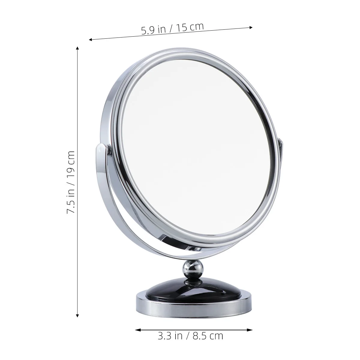 Specchio per trucco ingranditore 2X Nero Dimensioni L Rotante da tavolo Vanity Double Sided Base antiscivolo HD antiruggine regolabile a 360 gradi