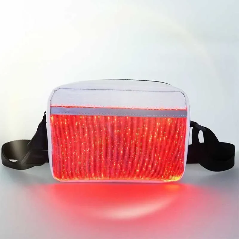 2023 casual Colorful LED luminous bag Optical fiber fabric glow light in dark women man square shoulder messenger bags and Purse