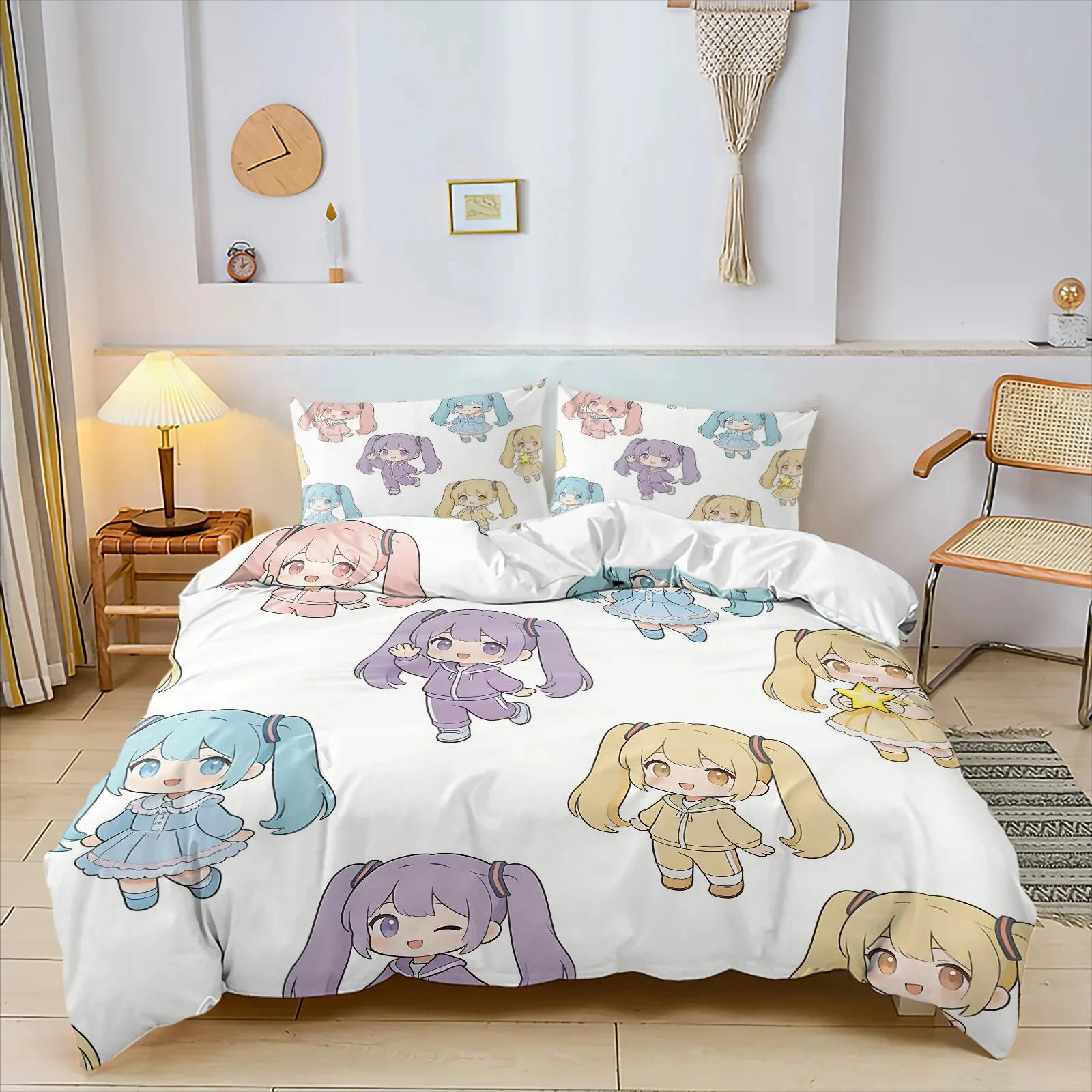 かわいいh-hatsune-miku寝具セット、可愛いツインテールアニメ布団カバーセット、シングル、ツイン、フル、クイーン、キングサイズ、子供、ティーン向け寝室用