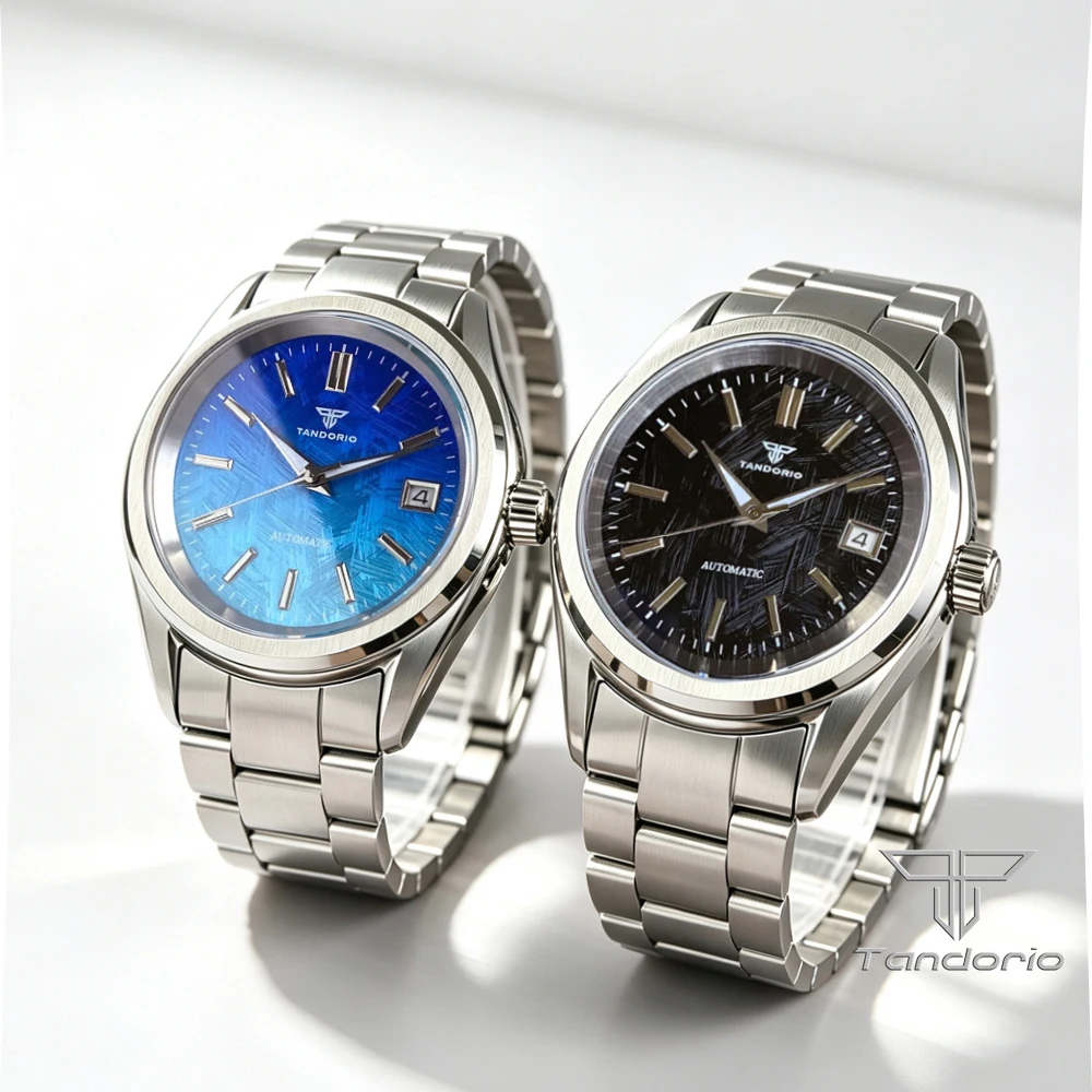 TANDORIO 38mm Bright Blue Meteorite‑Pattern Dial Watch Men Miyota 8215 Asia 2824 Automatic Movt Sapphire 200M Waterproof Watches