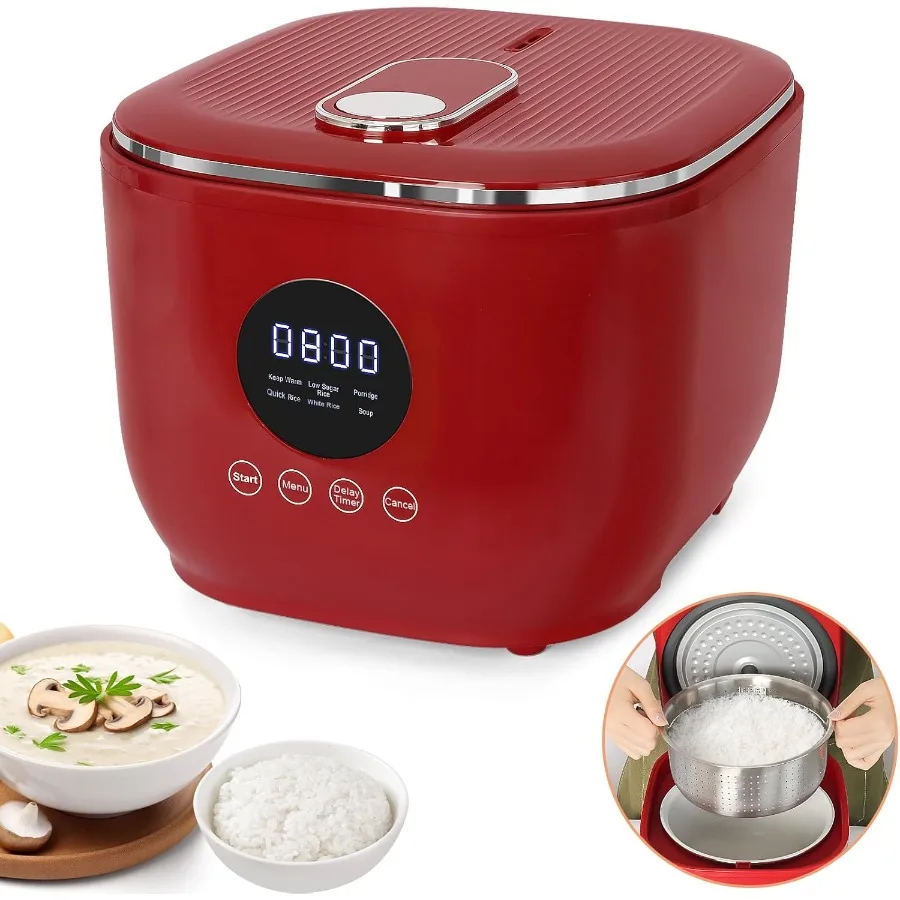 

Low Sugar Rice Cooker 3L Small Low Carb Rice Cooker with Stainless steel Steamer Basket 24H Delay 8H Keep Warm 5 Cooking Functi