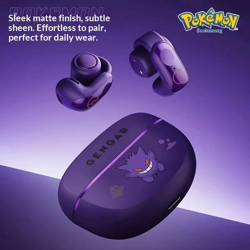 

New Gengar PokéMon Bluetooth Headset Ear Clip Hifi Stereo Wireless Game Sports Earbuds Long Battery Life Trendy Anime Gift