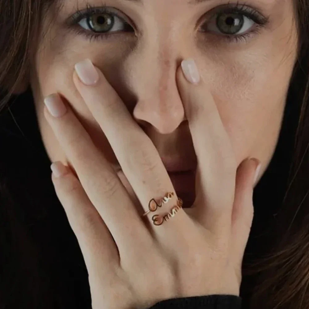 Настраиваемое кольцо с двойным именем, регулируемое кольцо из нержавеющей стали для пары, индивидуальный подарок, модное кольцо с буквами, подарок