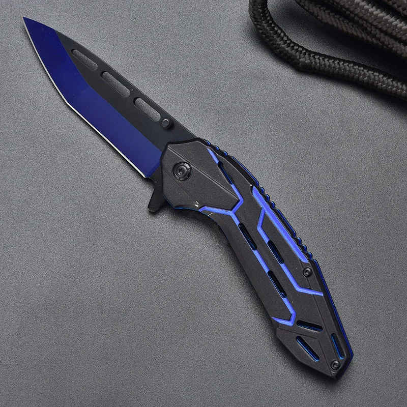 

2024 New Blue Devil Pattern Folding Knife, Outdoor High Hardness Sharp Knife, Camping and Hunting Self Defense Knife