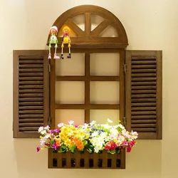 Markdown-Creative Simulation Windows Wall Decoration, Home Accessories, Wooden Retro European Style, Coffee Milk Tea Shop, Sale