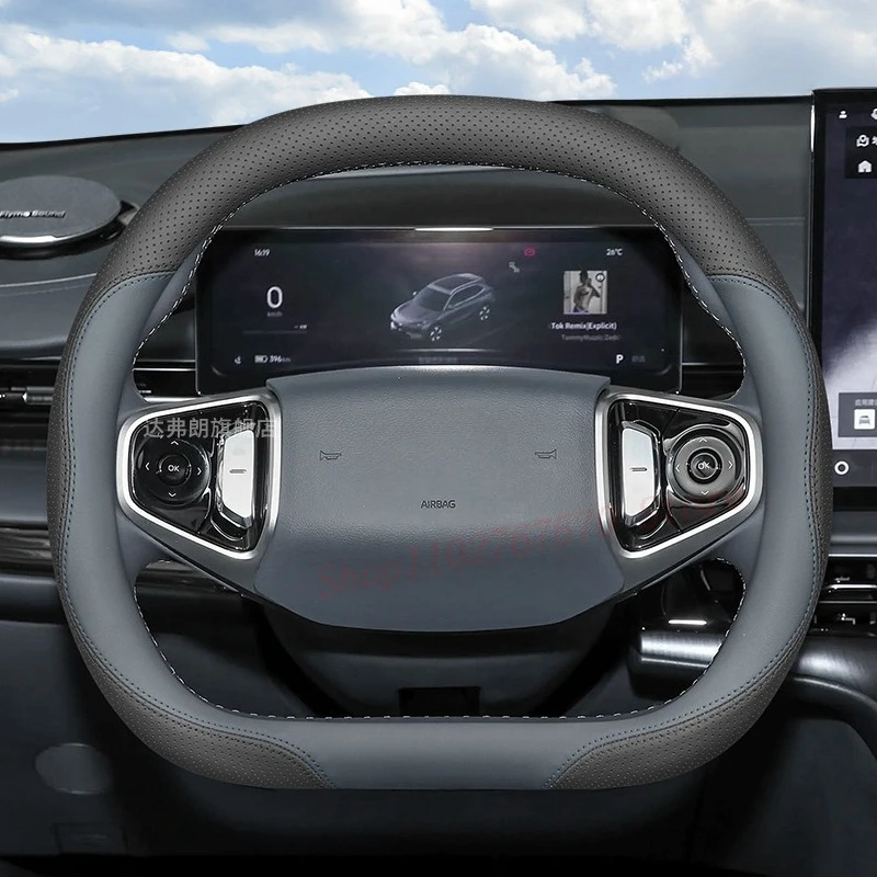 

For Geely Galaxy E5 Nappa Leather Steering Wheel Cover Non-slip Durable Four Season Universal Car Interior Accessories