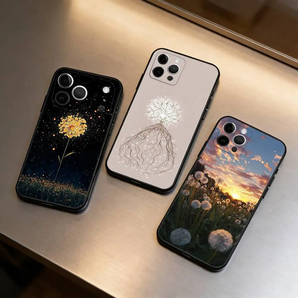 

Spring Dandelion Blossom Phone Case For iPhone 17,16,15,14,13,12,11 Plus,Pro Max,Soft Silicone Black Cover
