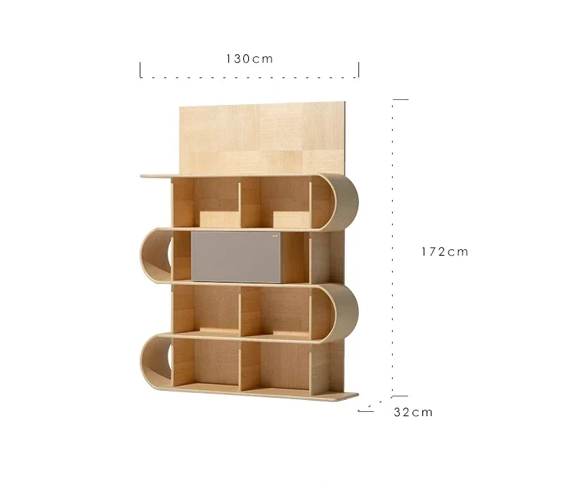 Art Bookcase/White Oak Grain Curvature Bookshelf