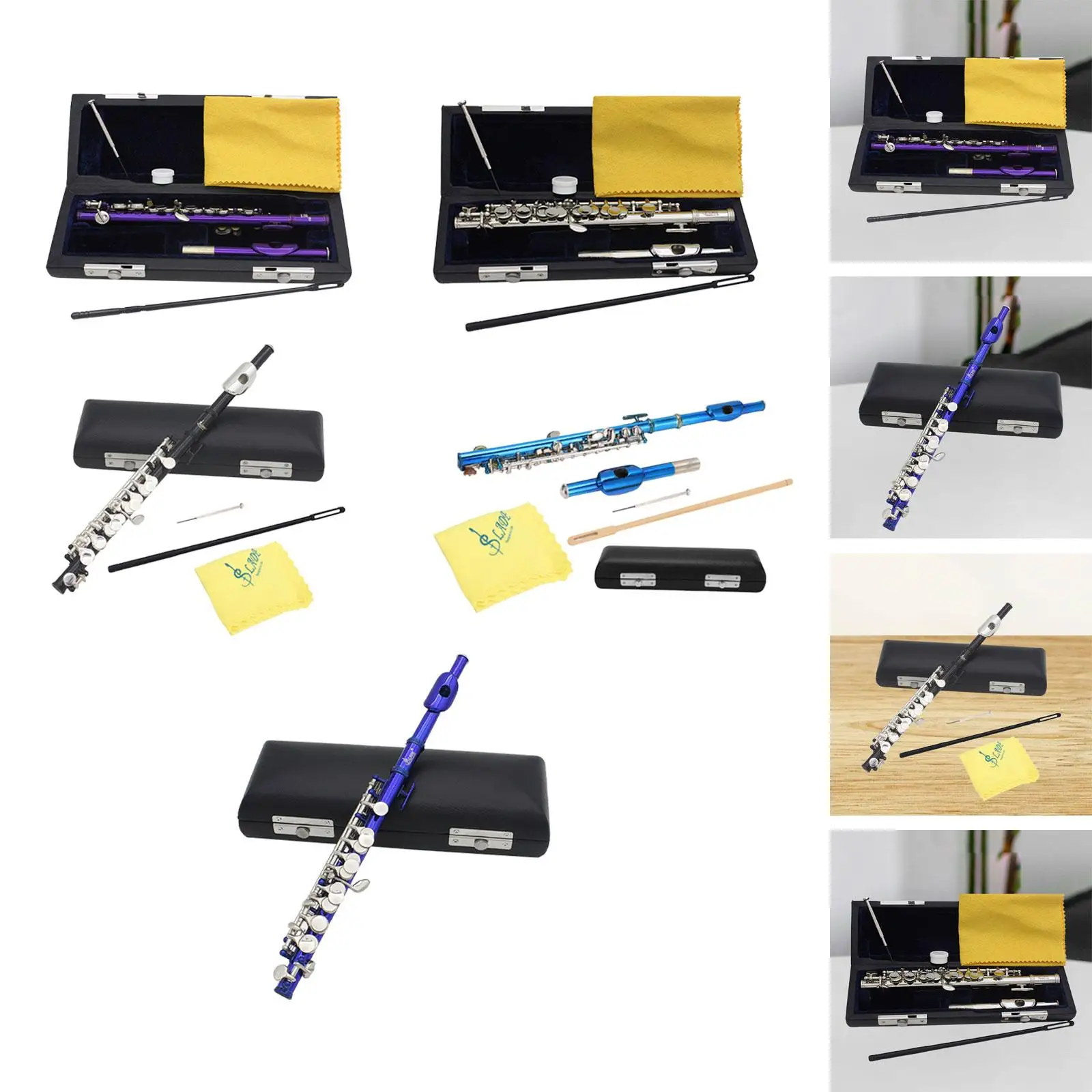 Piccolo C Key with Hard Case and Cleaning Kits Woodwind Instrument 16 Hole Flute for Gift Student Performance Party Playing