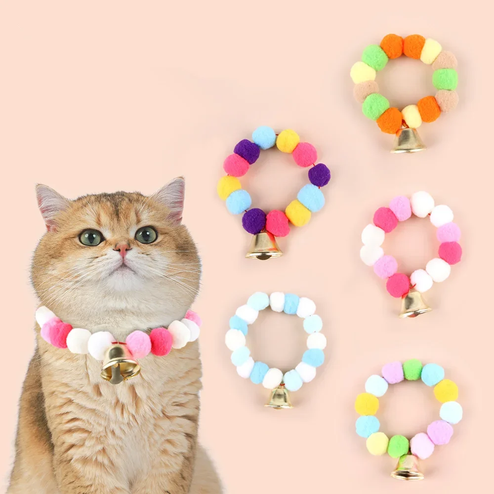 

Fashion Pet Bow Tie Rainbow Flower Hair Ball Necklace Collar with Bells Pet Dog Cat Bowties Neckties Dog Grooming Accessories
