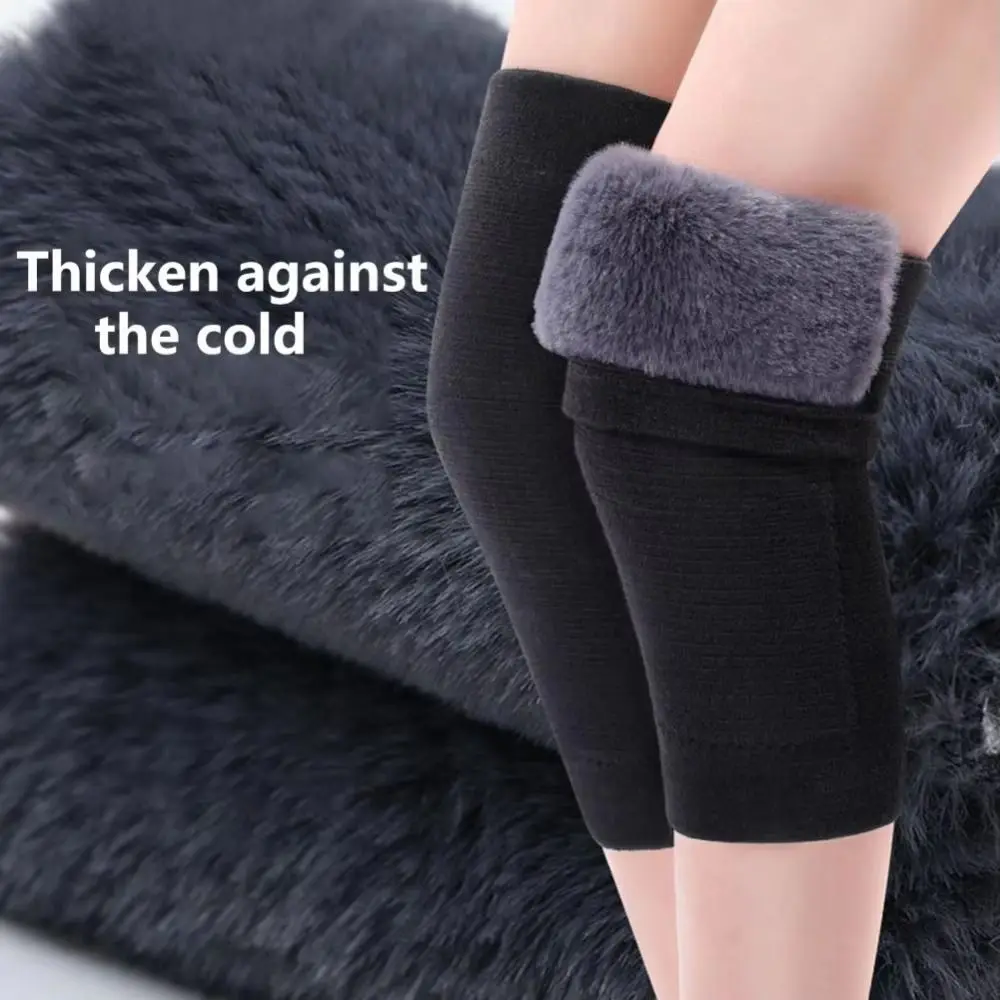 

1 Pair Winter Autumn Faux Rabbit Hair Knee Pad Old People Joint Recovery Plush Knee Warmer Grey/Black Wind Protection