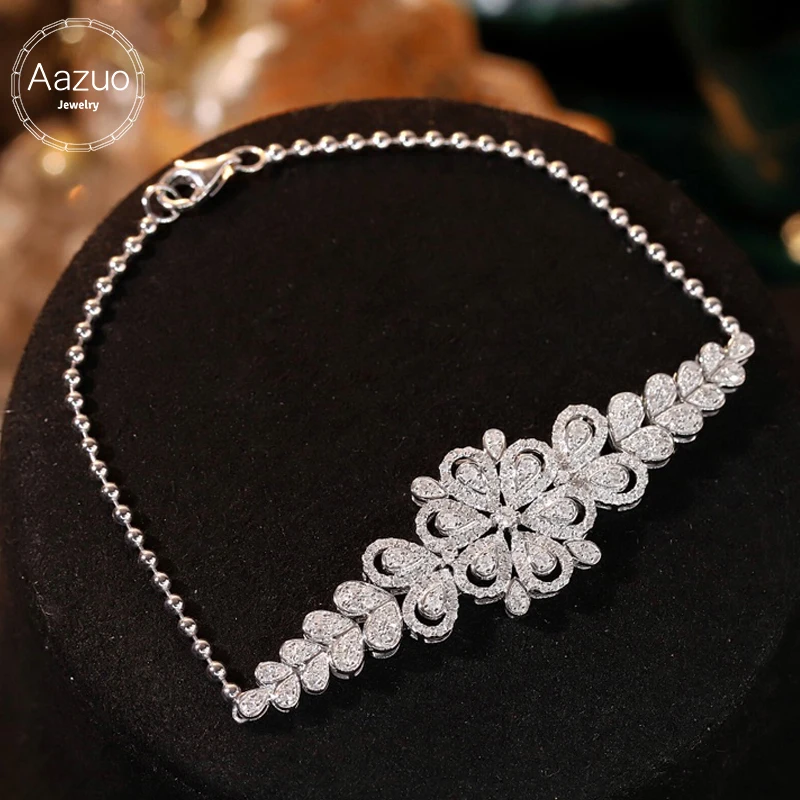 Aazuo Pulsera de oro blanco auténtico de 18 quilates con diamantes auténticos de 1.0ct, diseño de flores de lujo, elegante y moderna para mujer, ideal para bodas, compromisos y fiestas.