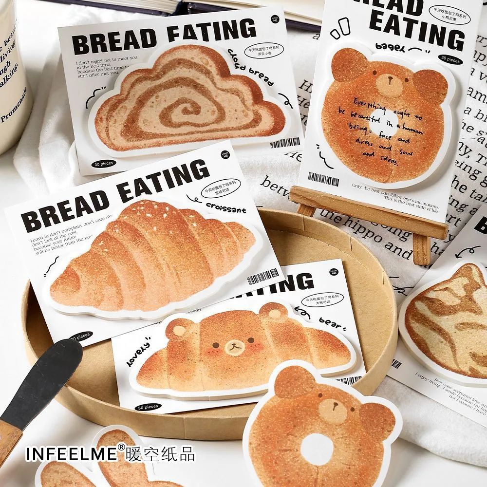 30 Pcs/pack Yummy Bread Sticky Notes Cute Cartoon Memo Page Markers Flags in Different Shapes for Home School Office Stationery