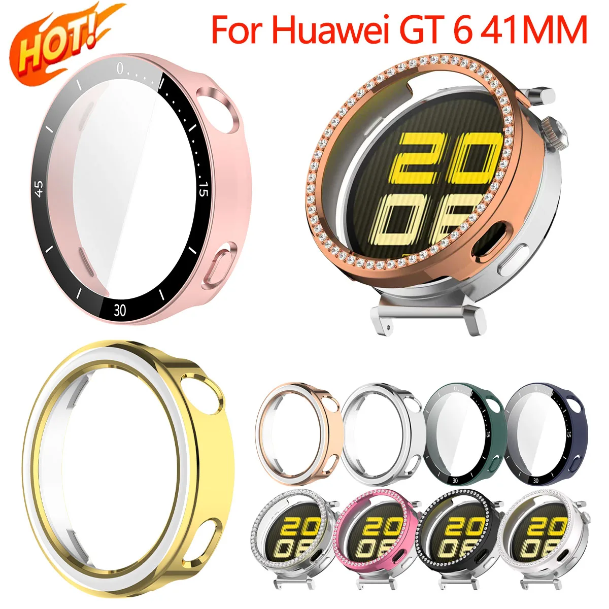 Schutzhülle für Huawei Watch GT 6 41MM mit Zeitskala/Diamant-Cover für Huawei Band GT6 41mm Sturzsichere Stoßfänger-Schale
