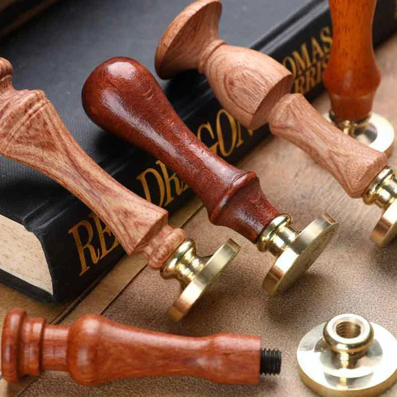 1PC Portable Mini DIY Wax Seal Stamp Retro Pearwood Handle Wood Accessory for Sealing Stamps