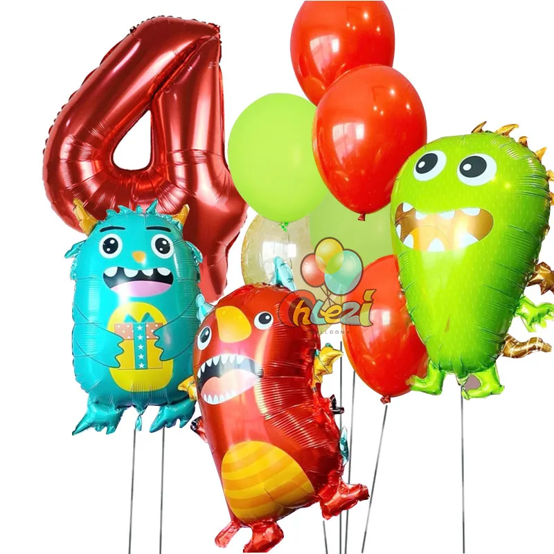 10Pcs Cartoon Monster Foil Balloon 32Inch Number Ballons Red Green Blue Alien Happy Birthday Party Decoration Baby Shower Globo