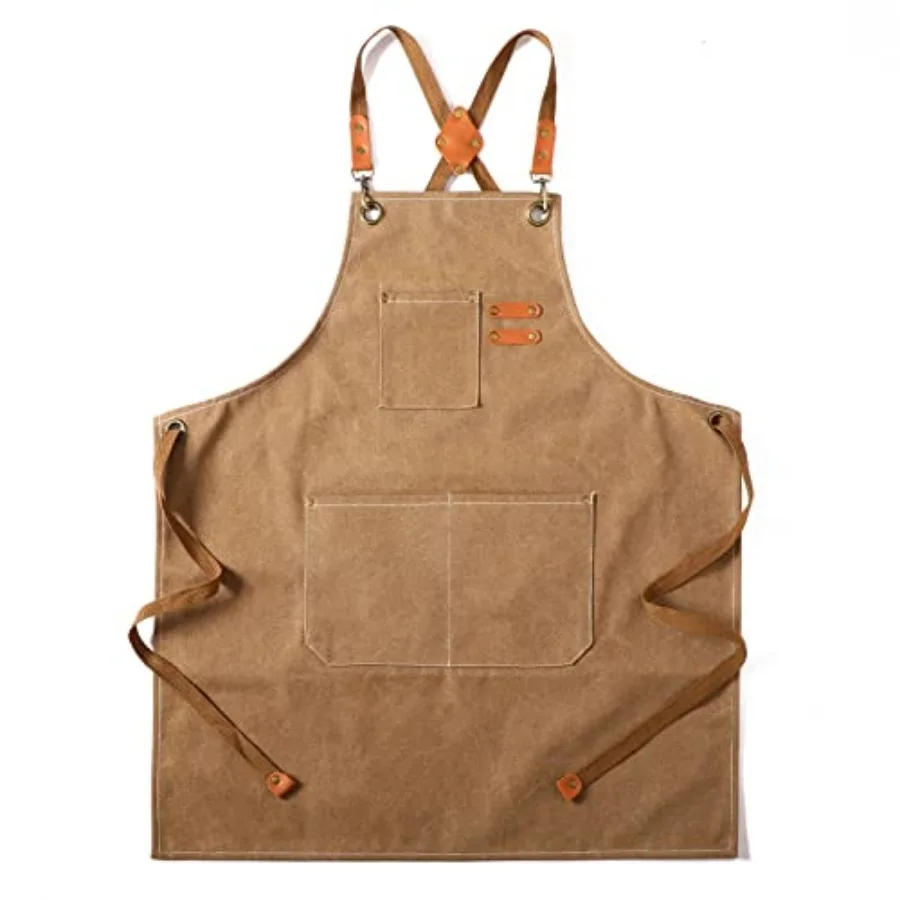 

Tosewever Canvas Cross Back Chef Cotton Aprons for Men Women with Large Pockets