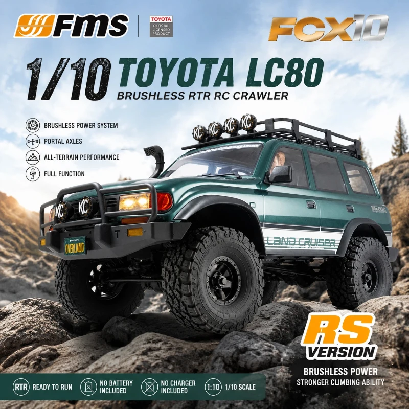 

2026 NEW FMS 1/10 Brushless RC Crawler Car LC80 Simulation Off-Road Vehicle RTR Green Model Toy Gift for Boys