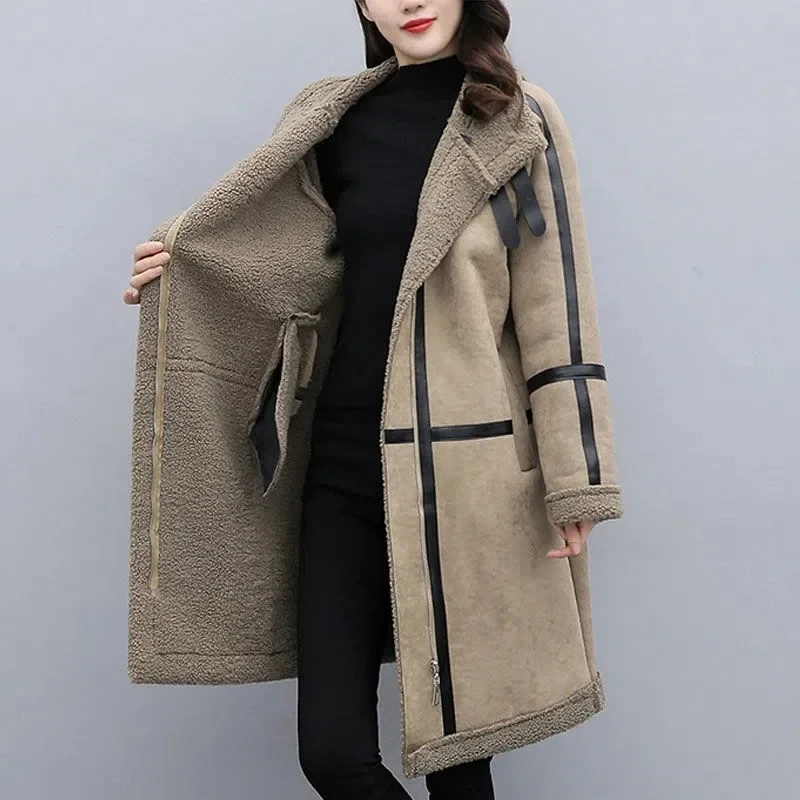 2024 inverno donna cappotto di pelliccia di alta qualità risvolto allentato spesso caldo peluche elegante Cashmere Casual Streetwear lana di agnello 5XL R230