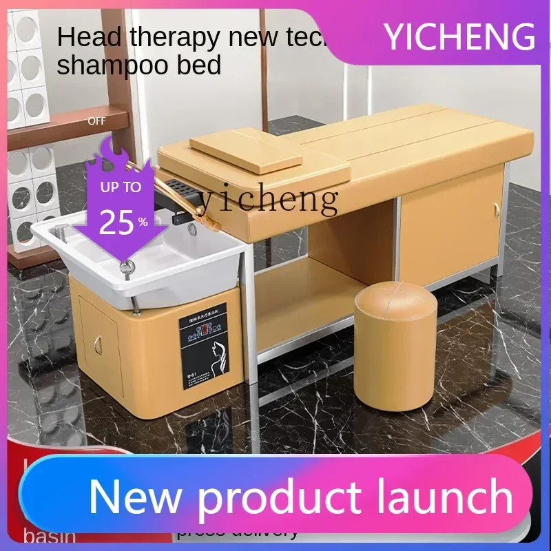 D28 High-End Ceramic Basin Stainless Steel Water Circulation Fumigation Head Treatment Bed Shampoo Chair Haircut