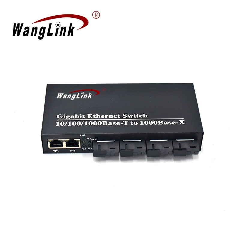 Wanglink Single Mode fiber Port 10/100/1000M Ethernet Fiber switch 4 SC Optical 2 RJ45 port Media Converter