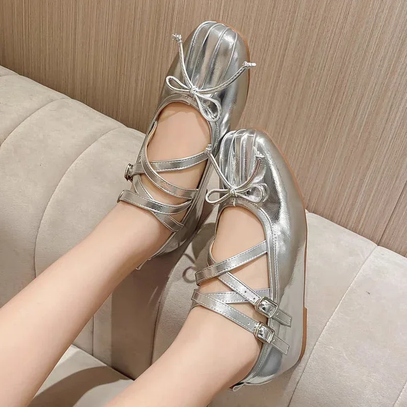 Bow Square Toe Mary Jane Women Shoes 2025 Flats Ballet Dance Shoes New Winter Leather Brand Designer Woman Zapatos Cozy Mujer