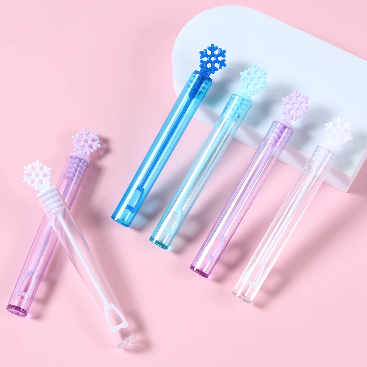Snowflake Bubble Tube Toy Crown Bow Wand Tube Including Soap Water Baby Shower Wedding Birthday Party Decor Christmas Gift