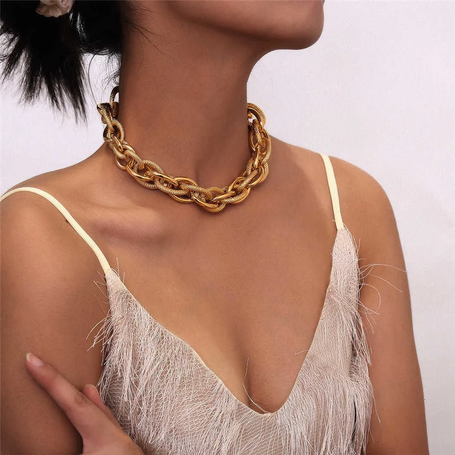 Hohe Qualität Punk-Lock Choker Halskette Anhänger Frauen Kragen Erklärung Marke Gold Farbe Chunky Dicke Kette Halskette Steampunk Männer – Detail 5