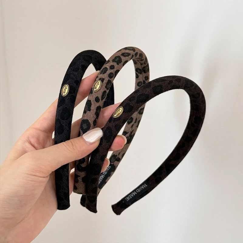 New Fall/Winter Fashion High-End Texture Gold Letter Leopard Print Sponge Hair Hoop Headbands for Womans Retro Elegant Hair Band
