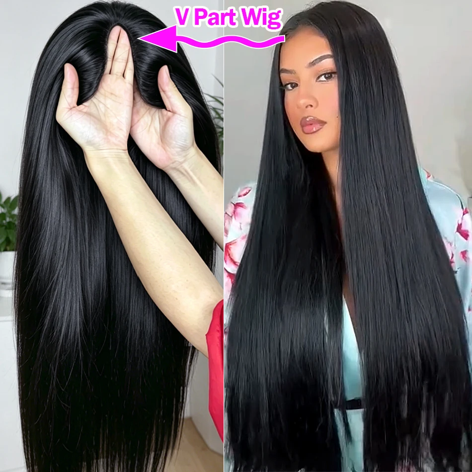 250% Density Straight V part wig Human Hair Beginnger Friendly 40 Inch Glueless V Part Human Hair Wigs No Leave Out Easy Install