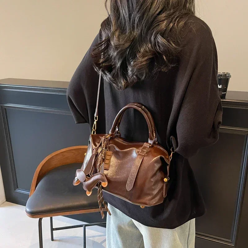 

Simple Vintage Leather Tote - Fashion Solid Women's Bag, Stylish Shoulder & Messenger Handbag