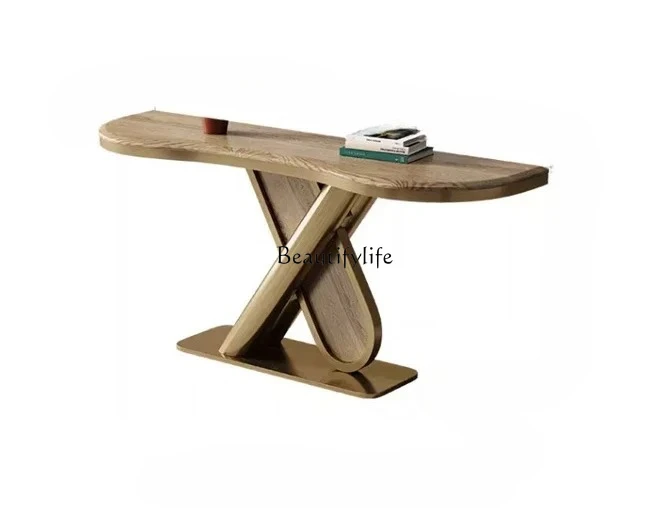 

Ash wood solid wood entrance cabinet light luxury high-end villa facing the door walnut entrance table