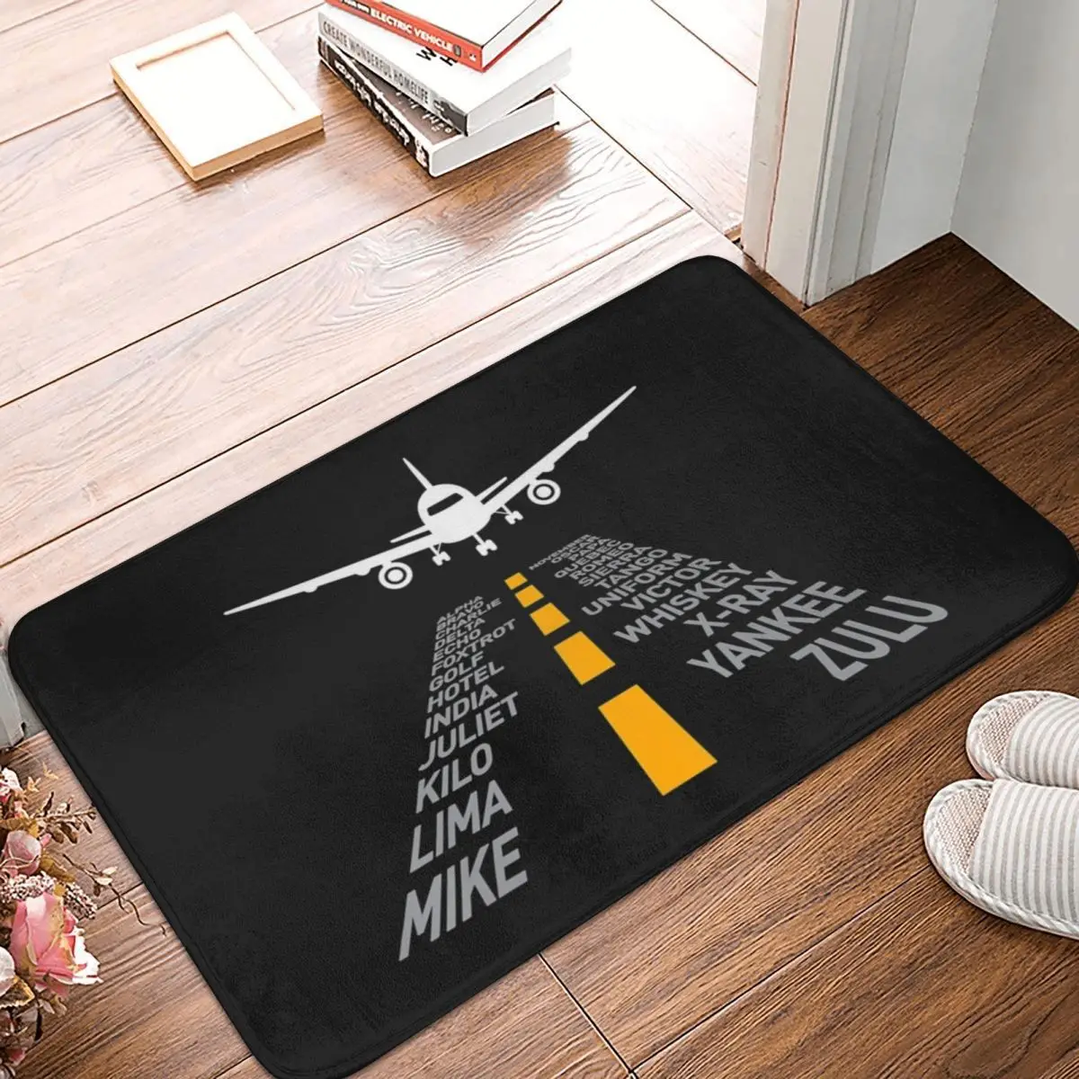 Airplane Pilot Gifts Airport Runway Phonetic Alphabet Plane Anti-slip Doormat Floor Mat Durable Carpet Rug for Home Footpad Mats