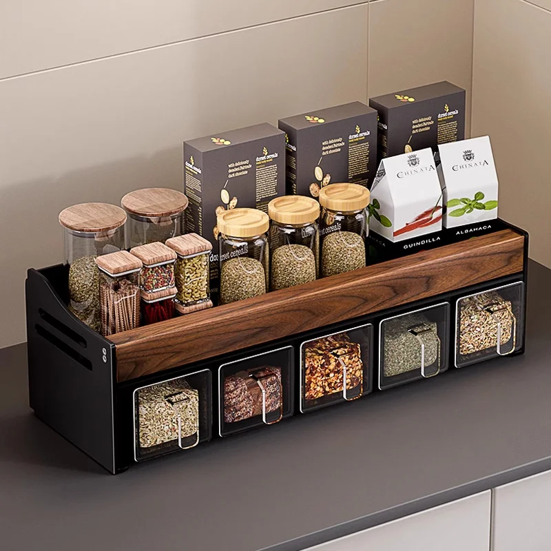 Two-Layer Wood Desktop Folding Storage Rack Multi-Functional Kitchen Seasoning Organizer Tabletop Space Saver