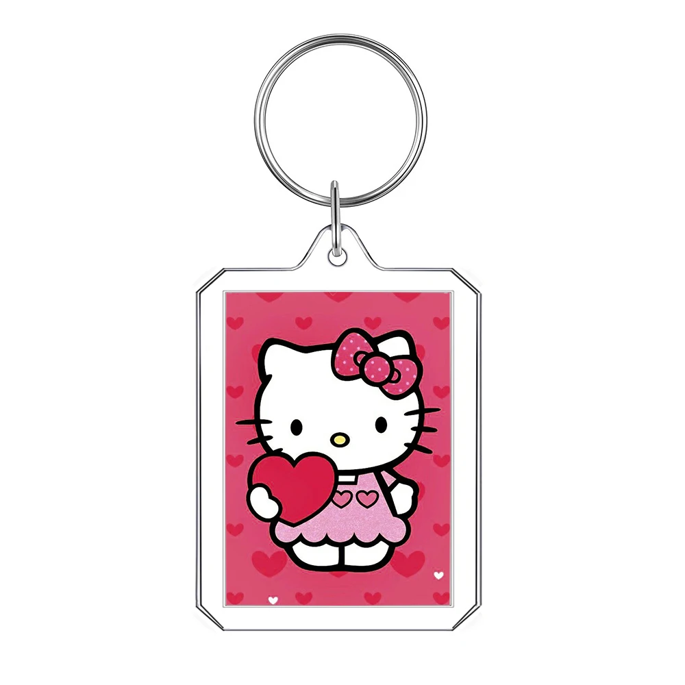 Kawaii Girly Heart Sanrios Acrylic Keychain Valentine's Day Decor Anime Hello Kitty Kuromi My Melody Car Key Ring Pendant Gifts