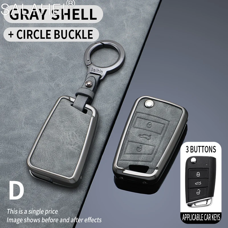 Zinc Alloy Car Remote Key Case Cover for VW Golf 7 MK7 3 Buttons Flip Folding Remote Key Fob for Seat for Skoda Car Accessories