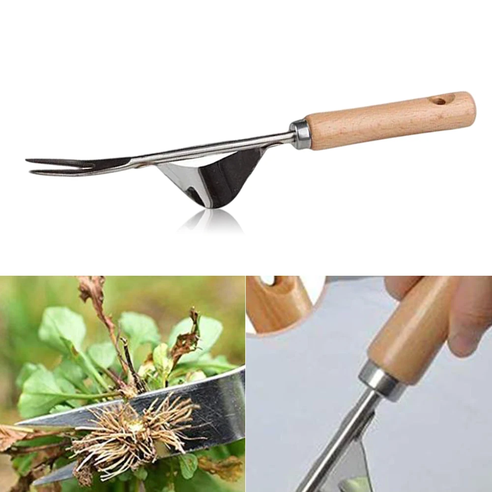 Punho de Madeira de Jardim Weeder Mão Remoção Remoção Cortador Extrator Ferramentas Multifunções Weeder Transplante Aço Inoxidável